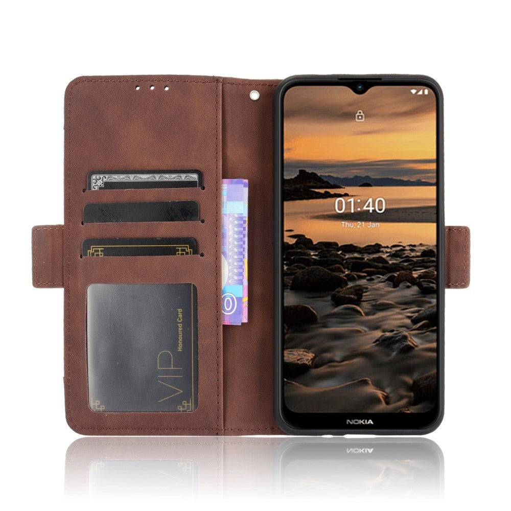 Nokia 1.4 Leather Flip Cover m. Stativ / kortholder &amp; ekstra kortlomme - brun