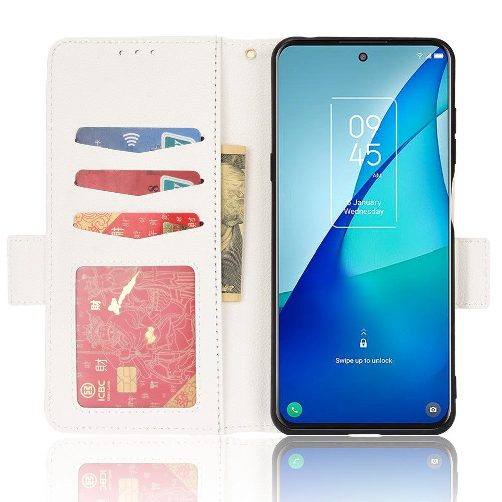 TCL 20L PU Litchi Leather Flip Cover m. Lommebok - Hvit
