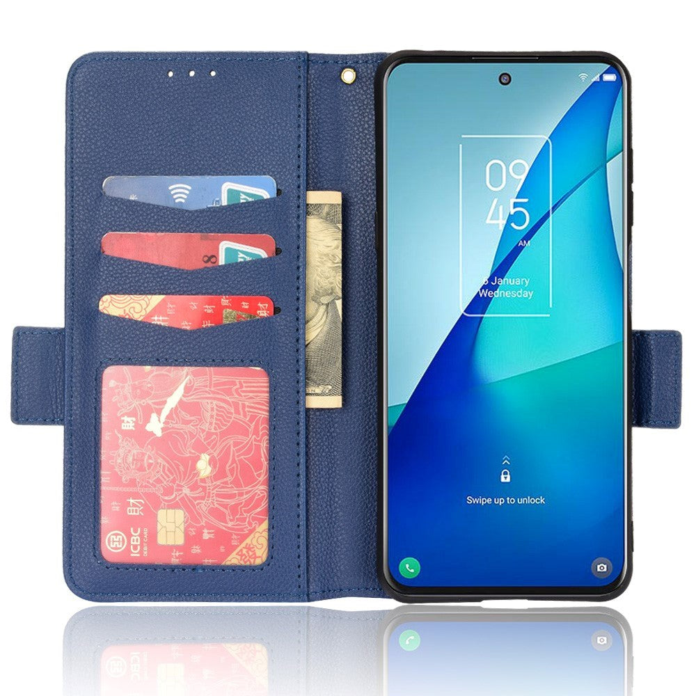 TCL 20L PU Litchi Leather Flip Cover m. Lommebok - Blå