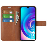 TCL 30 (4G) / (5G) Leather Flip Cover m. Kortholder - Lysebrun