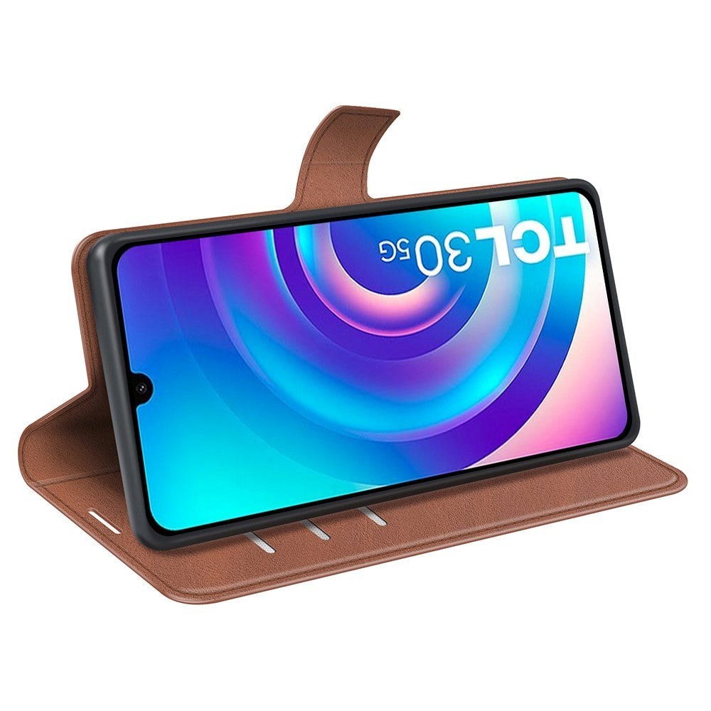 TCL 30 (4G) / (5G) Leather Flip Cover m. Kortholder - Lysebrun