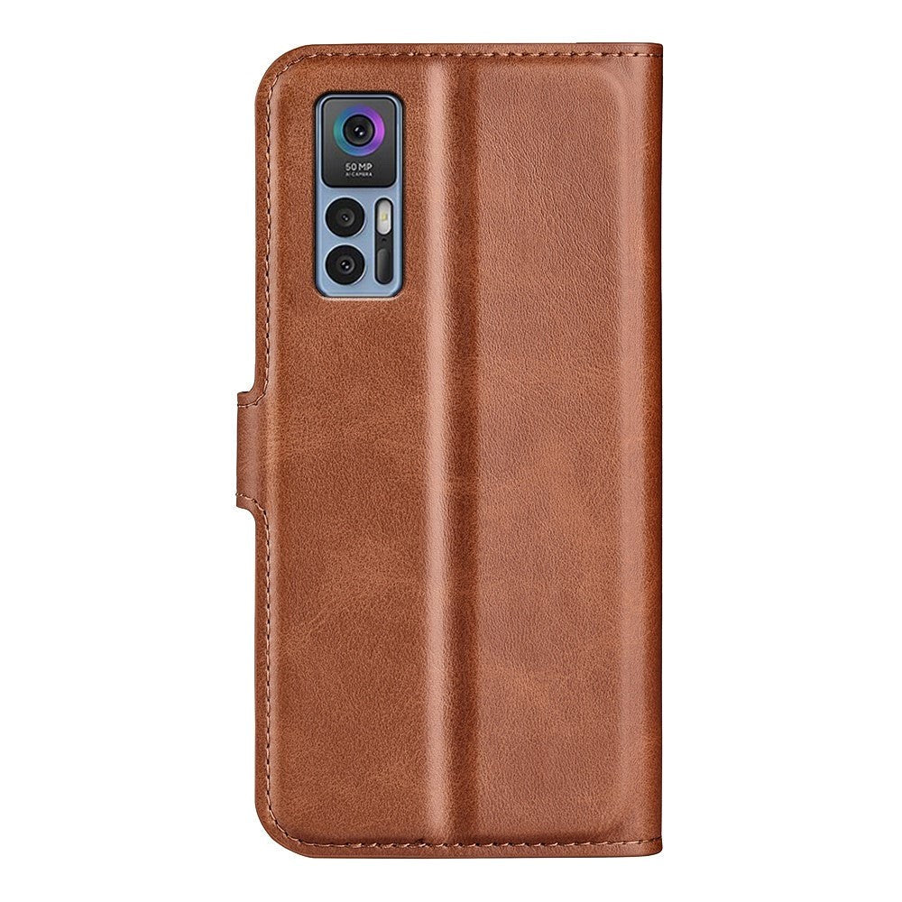 TCL 30 (4G) / (5G) Leather Flip Cover m. Kortholder - Lysebrun