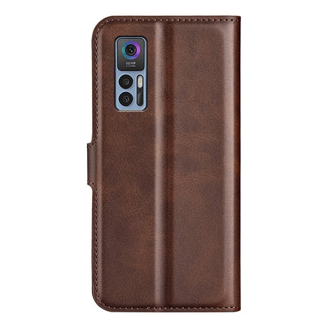 TCL 30 (4G) / (5G) Leather Flip Cover m. Kortholder - Mørkebrun