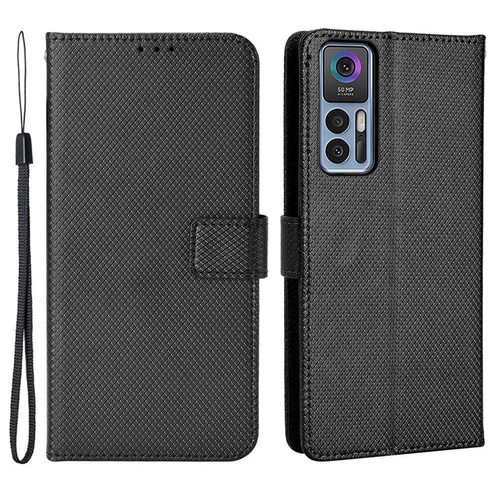 TCL 30 (4G/5G) / 30+ Leather Flip Cover m. Diamanttekstur - Svart