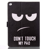 iPad Air 2 deksel m. Stativ og kortholder "Don't Touch My Pad" - Svart