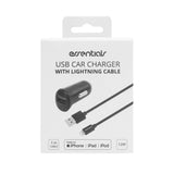 Essentials 12W Biloplader m. Lightning Kabel - 1m - Sort