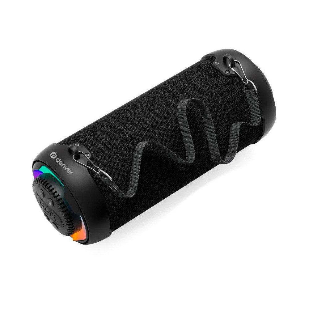 Denver Bærbar Trådløs Bluetooth Højtaler m. RGB-Lys & Bærestrop - Sort