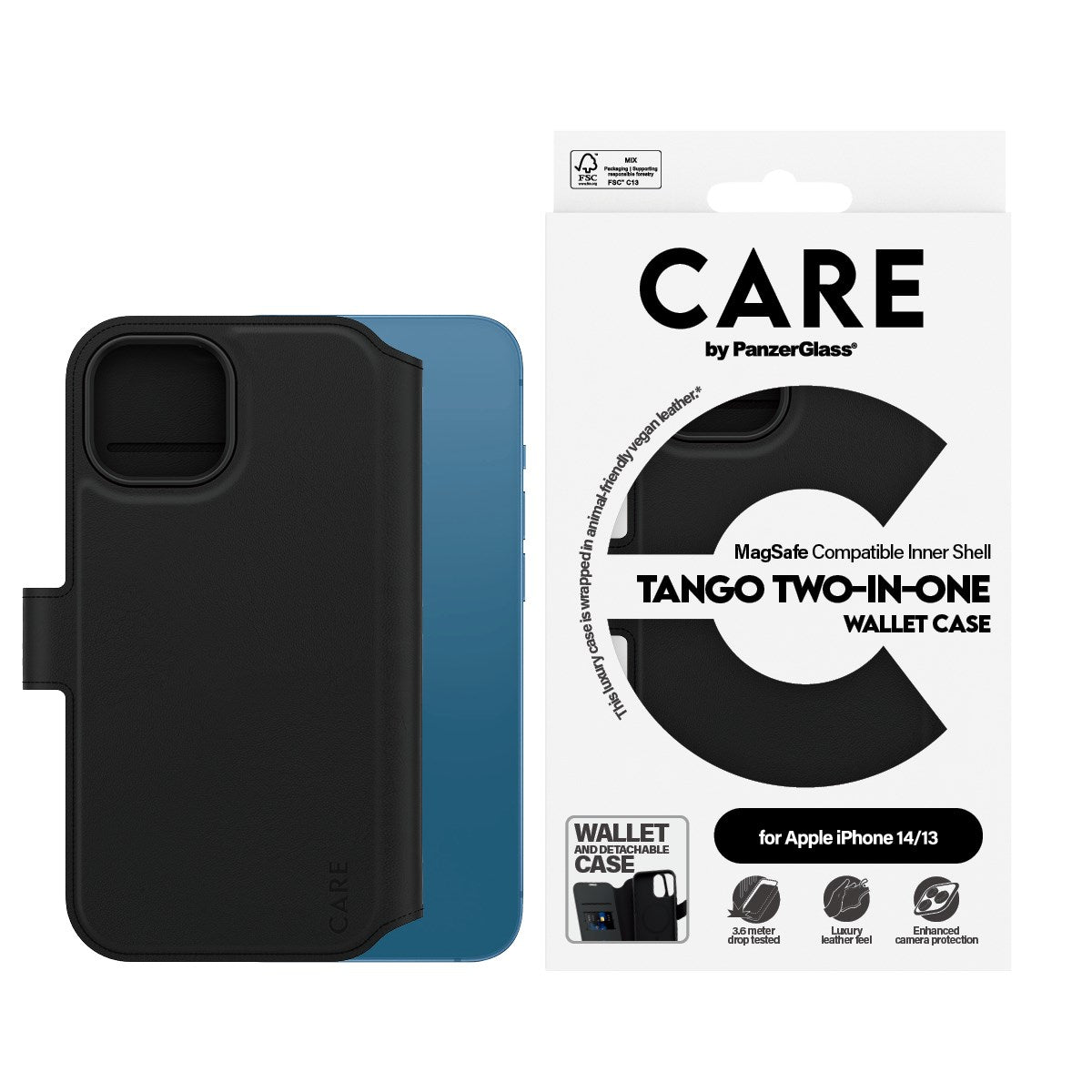 CARE by PanzerGlass iPhone 14 Feature Tango 2-i-1 Flip Cover m. Lommebok - Svart