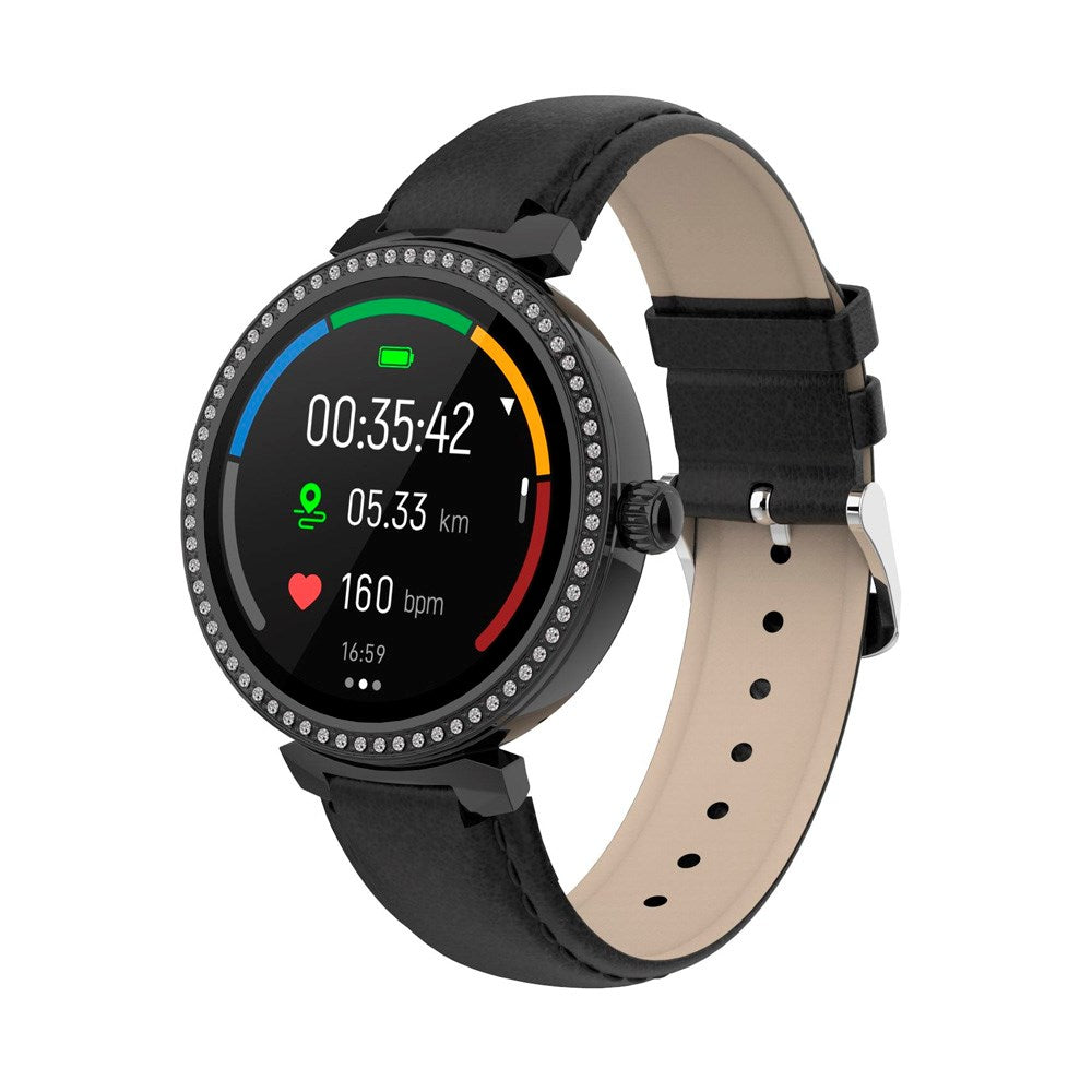 Denver Bluetooth Smartwatch med Kunstlæder Rem - Indbygget Sundheds- & Fitnesstracker - Sort