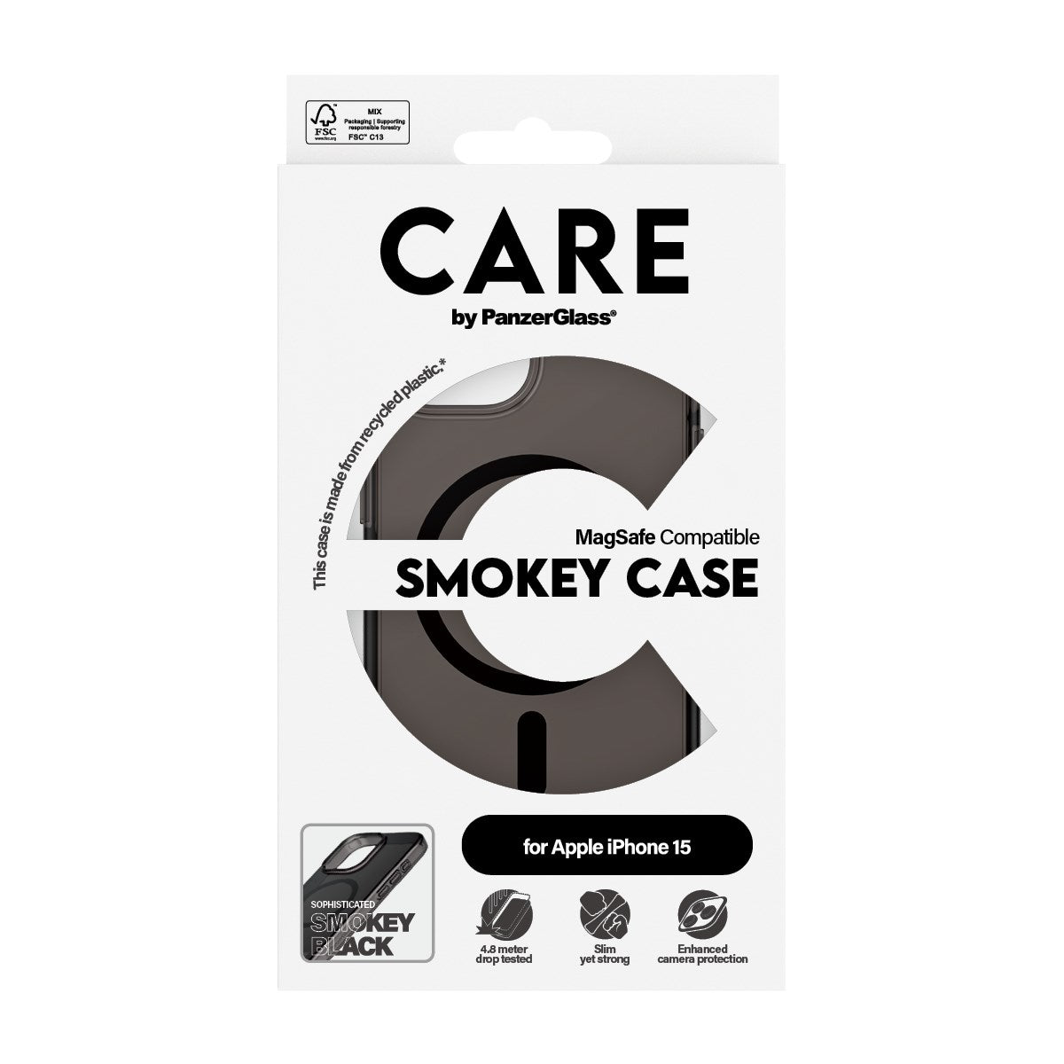 CARE by PanzerGlass iPhone 15 FLAGSHIP Urban Combat-deksel - MagSafe-kompatibel - Smokey / Svart