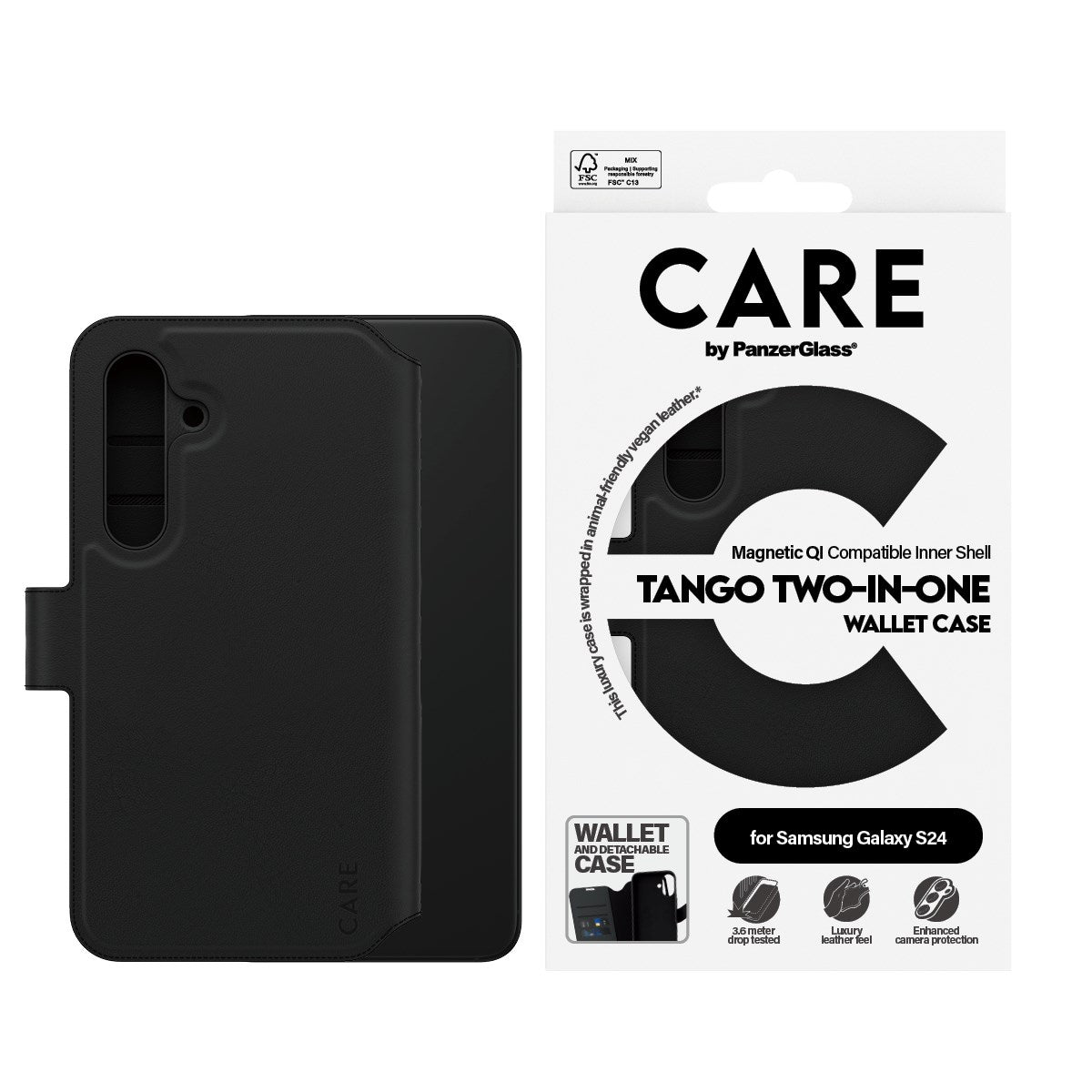 CARE by PanzerGlass Samsung Galaxy S24 Feature Tango 2-i-1 Flip Cover m. Lommebok - Svart