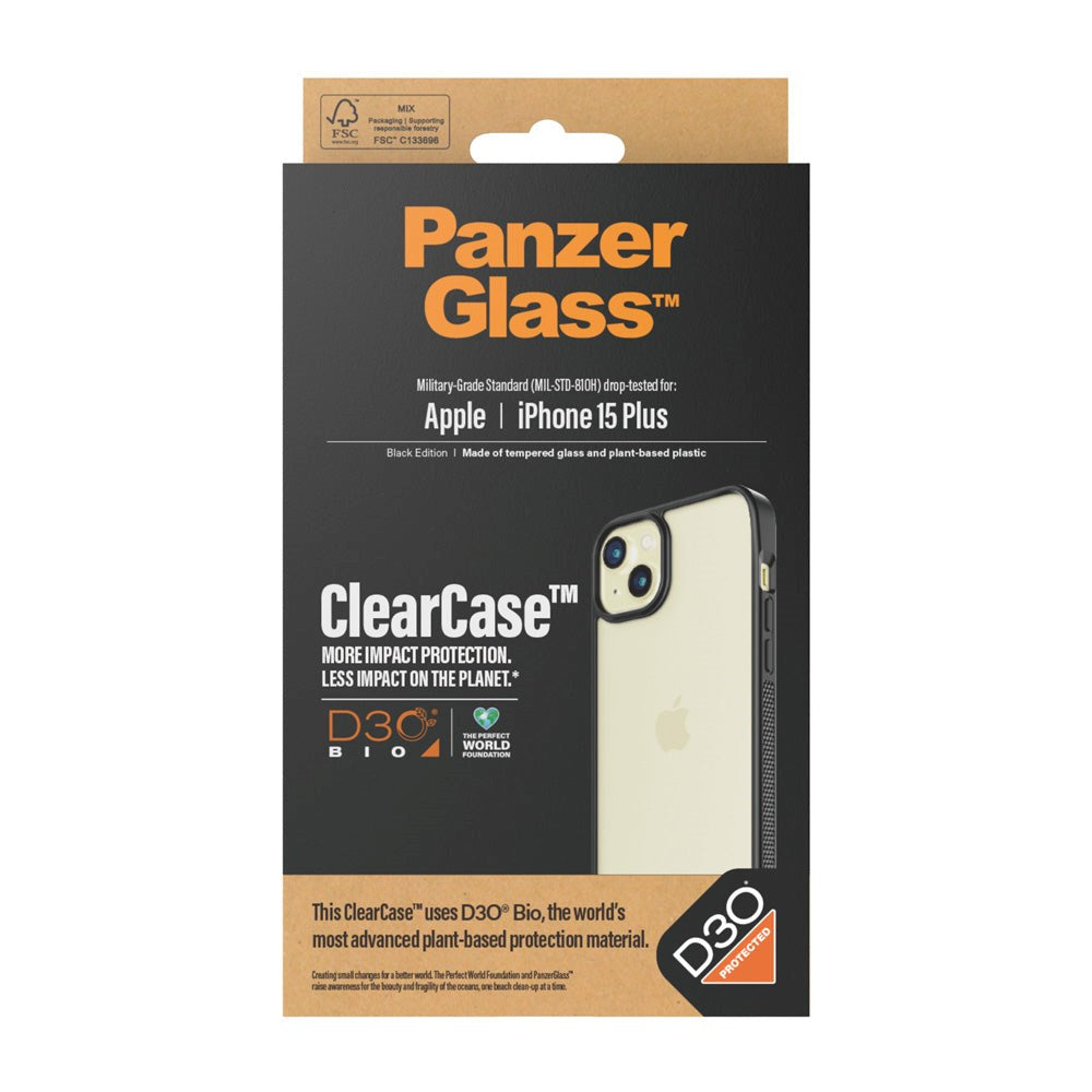 iPhone 15 Plus Bakdeksel PanzerGlass D3O Bio ClearCase - Black Edge