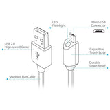 Naztech Micro-USB-kabel med Light 1,8m - Hvit