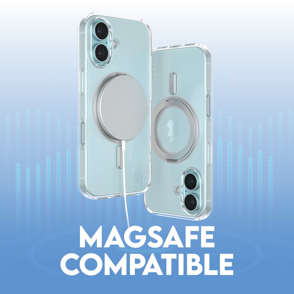 CARE by PanzerGlass iPhone 16 Feature Kickstand Cover - MagSafe Kompatibel - Transparent / Silver