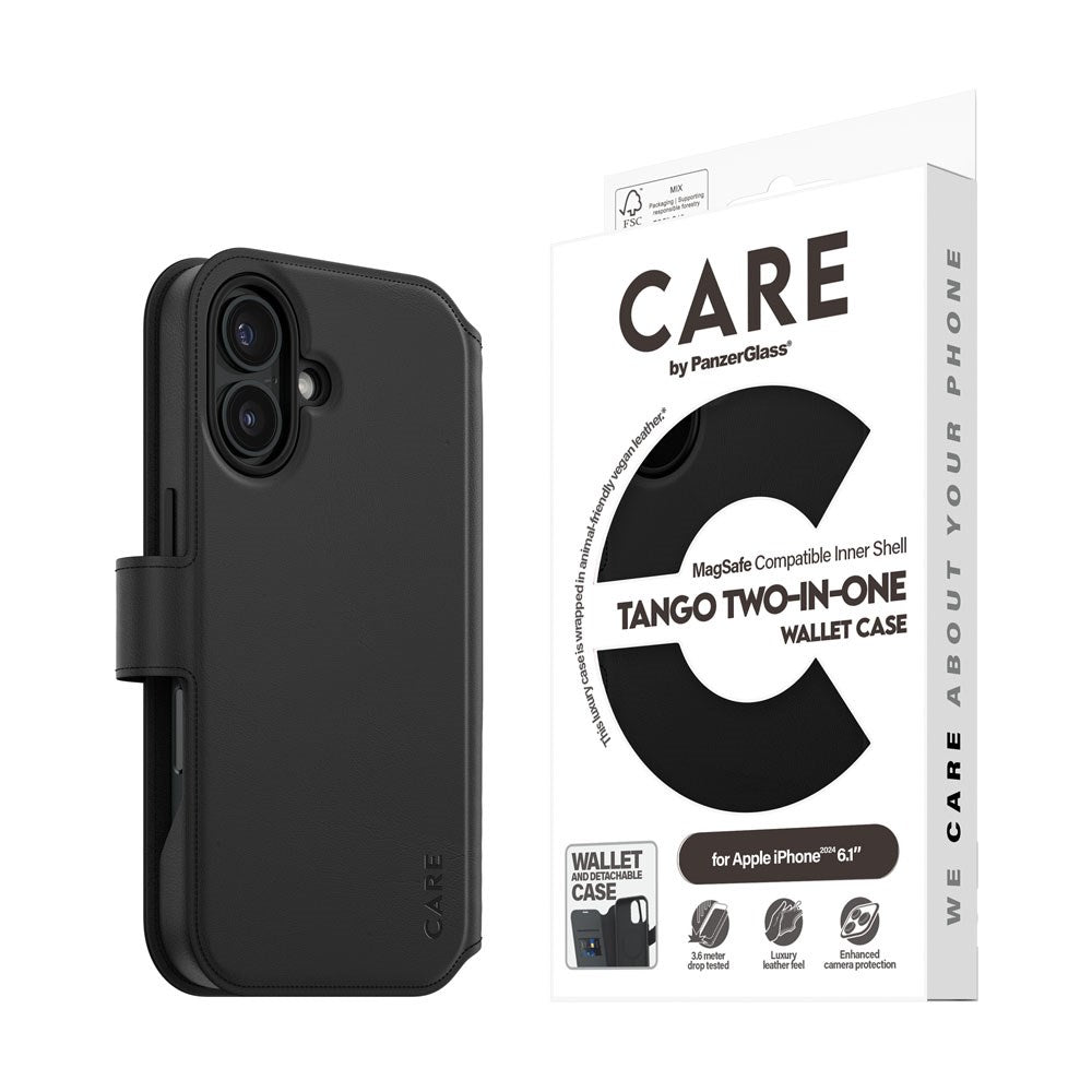 CARE by PanzerGlass iPhone 16 Feature Tango 2-i-1 Flip Cover m. Lommebok - Svart