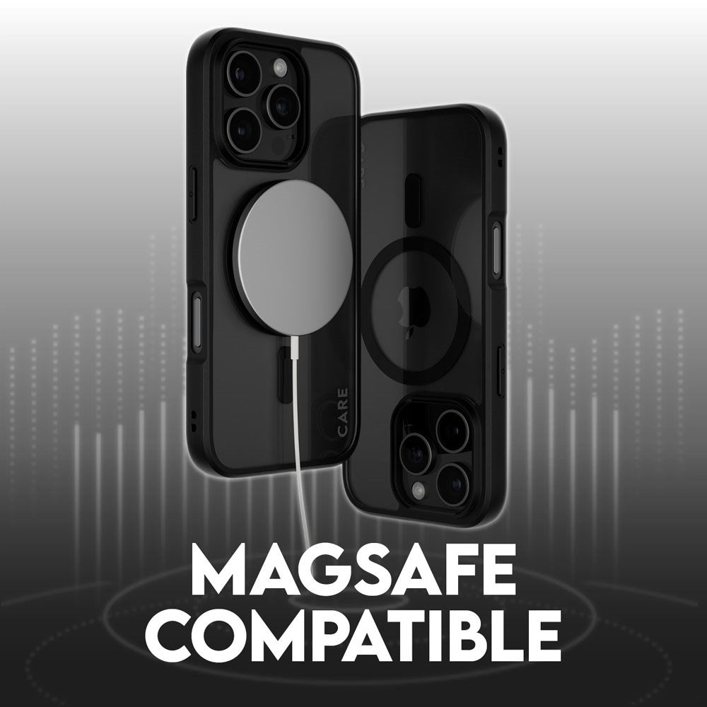 CARE by PanzerGlass iPhone 16 Pro FLAGSHIP Urban Combat-deksel - MagSafe-kompatibel - Gjennomsiktig / svart ramme