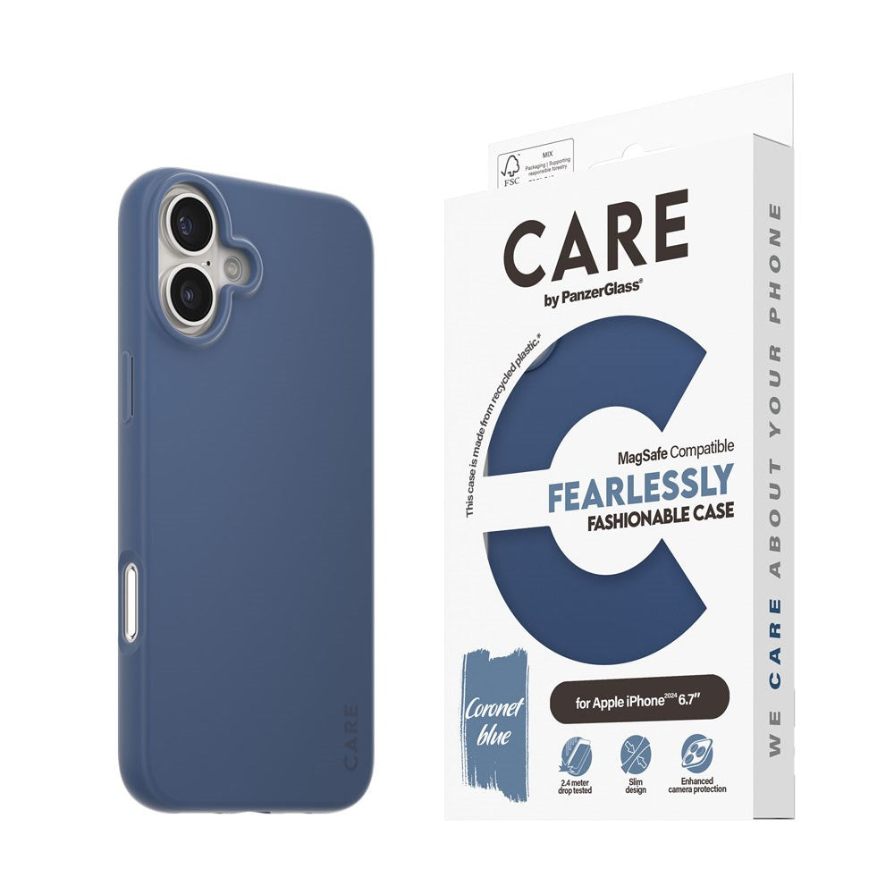 CARE by PanzerGlass iPhone 16 Plus FASHION Fryktløst fasjonabelt deksel - MagSafe-kompatibel - Coronet Blue