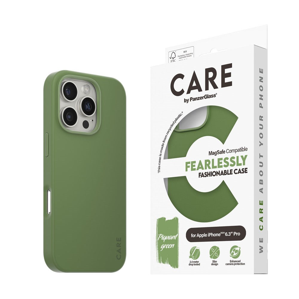 CARE by PanzerGlass iPhone 16 Pro FASHION Fryktløst fasjonabelt deksel - MagSafe-kompatibel - Piquant Green