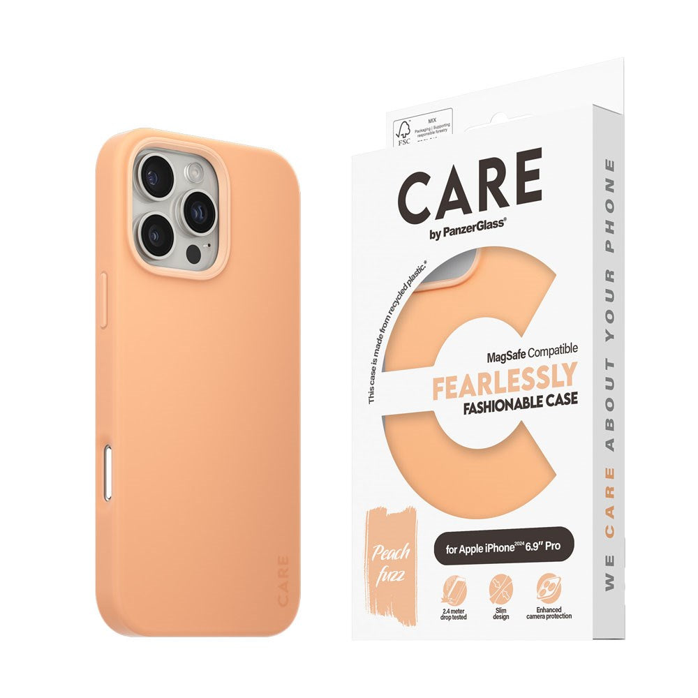 CARE by PanzerGlass iPhone 16 Pro Max FASHION Fryktløst fasjonabelt deksel - MagSafe-kompatibel - Peach Fuzz