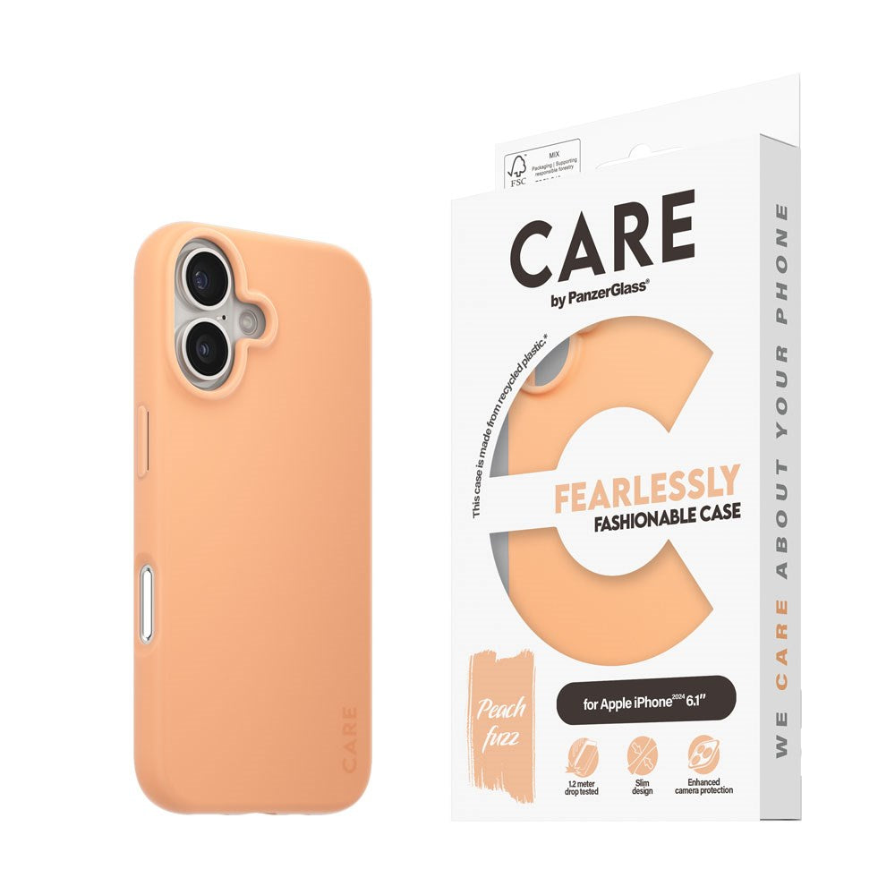 CARE by PanzerGlass iPhone 16 FASHION Fearlessly Fashionable deksel - Peach Fuzz