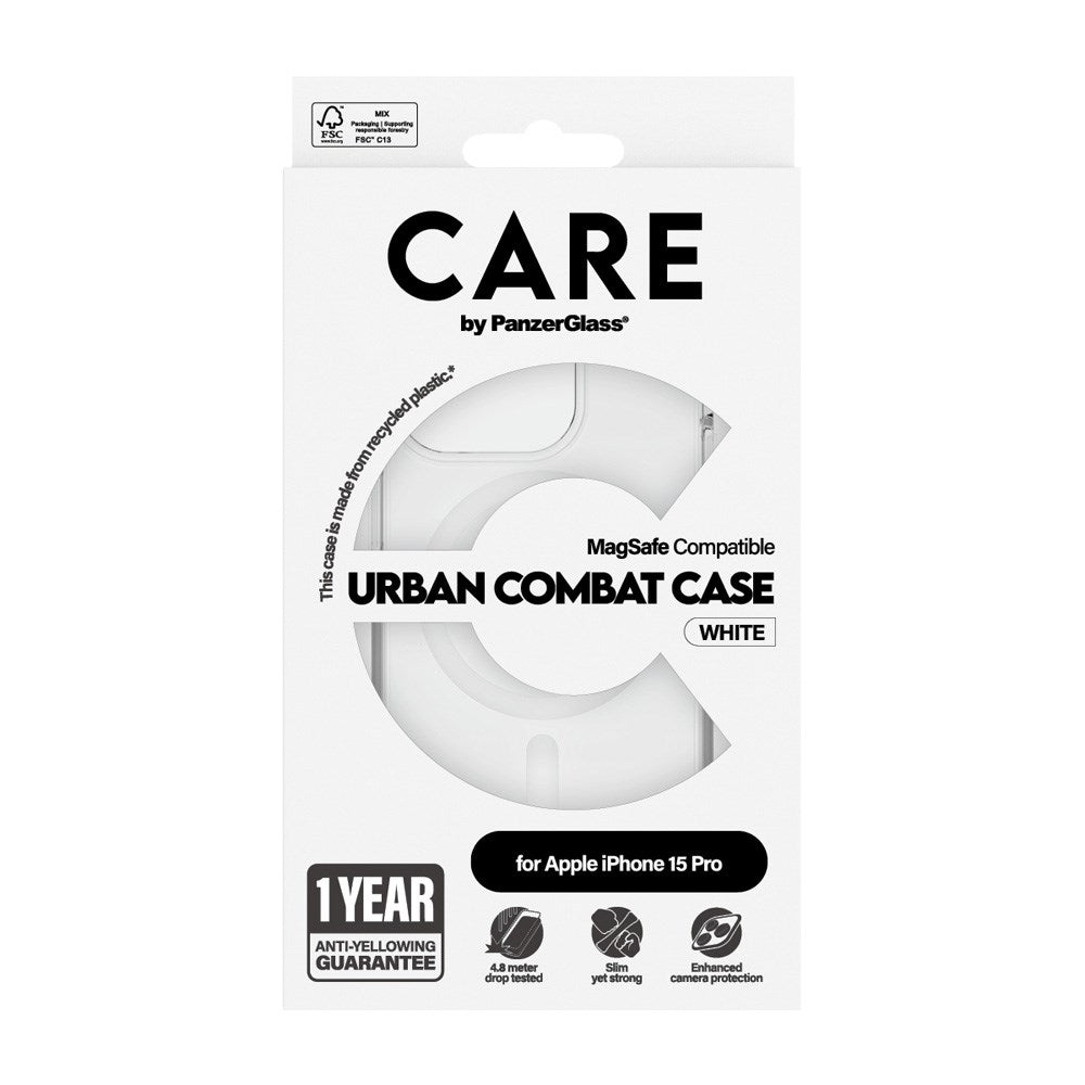 CARE by PanzerGlass iPhone 15 Pro FLAGSHIP Urban Combat-deksel - MagSafe-kompatibel - Gjennomsiktig / Hvit