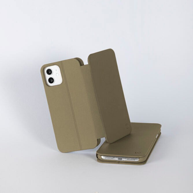 Holdit iPhone 12 / 12 Pro Slim Flip Cover m. Kortholder - Khaki Grøn