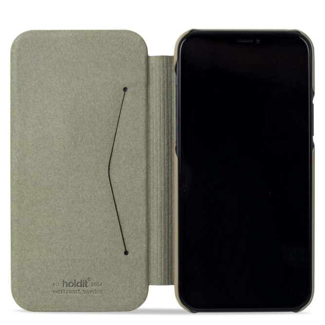 Holdit iPhone 12 / 12 Pro Slim Flip Cover m. Kortholder - Khaki Grøn
