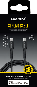 Smartline Strong 15W USB-C til Lightning-kabel 2 meter - svart