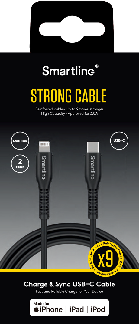 Smartline Strong 15W USB-C til Lightning-kabel 2 meter - svart