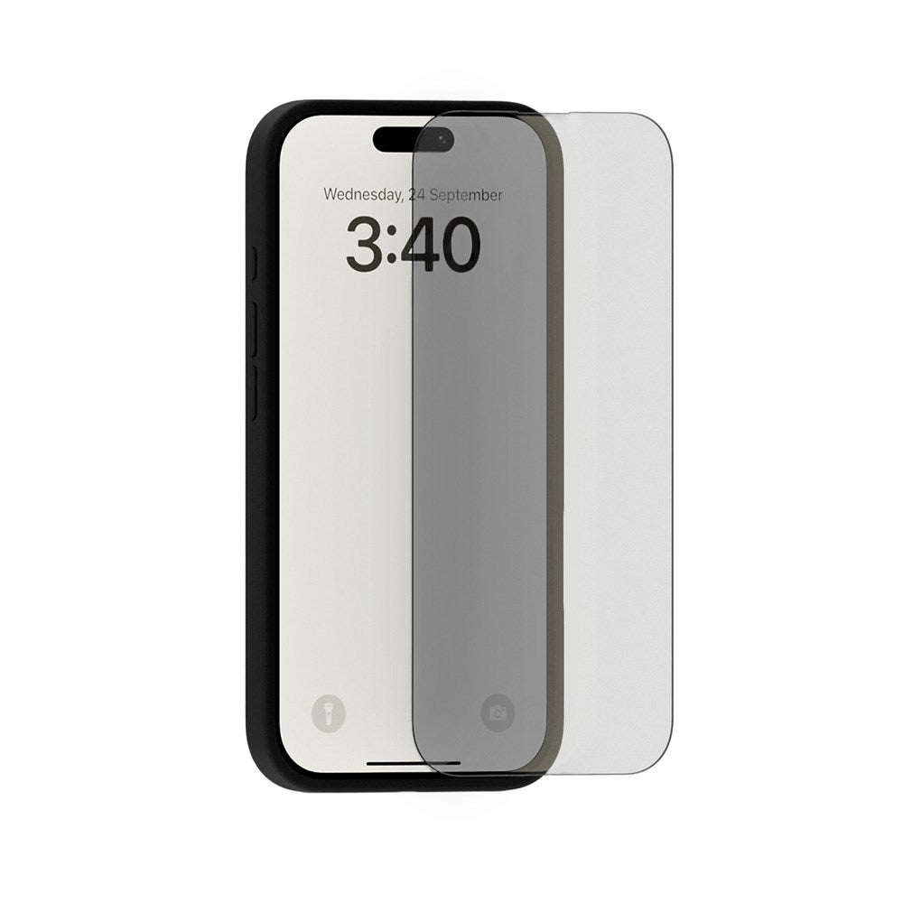 iPhone 15 / 14 Pro Holdit Tempered Glass 9H skjermbeskytter m. Personvernfunksjon - svart kant