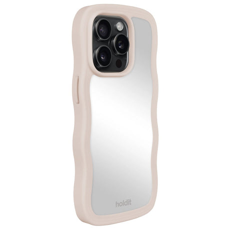 Holdit iPhone 14 Pro Wavy Deksel - Lys Beige / Speil