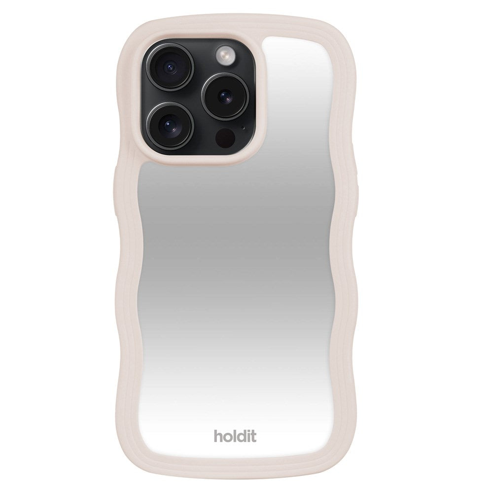 Holdit iPhone 15 Pro Max Wavy Deksel - Lys Beige / Speil