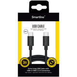 Smartline USB-C til USB-C-kabel (3A/60W) - 3 m. - Svart