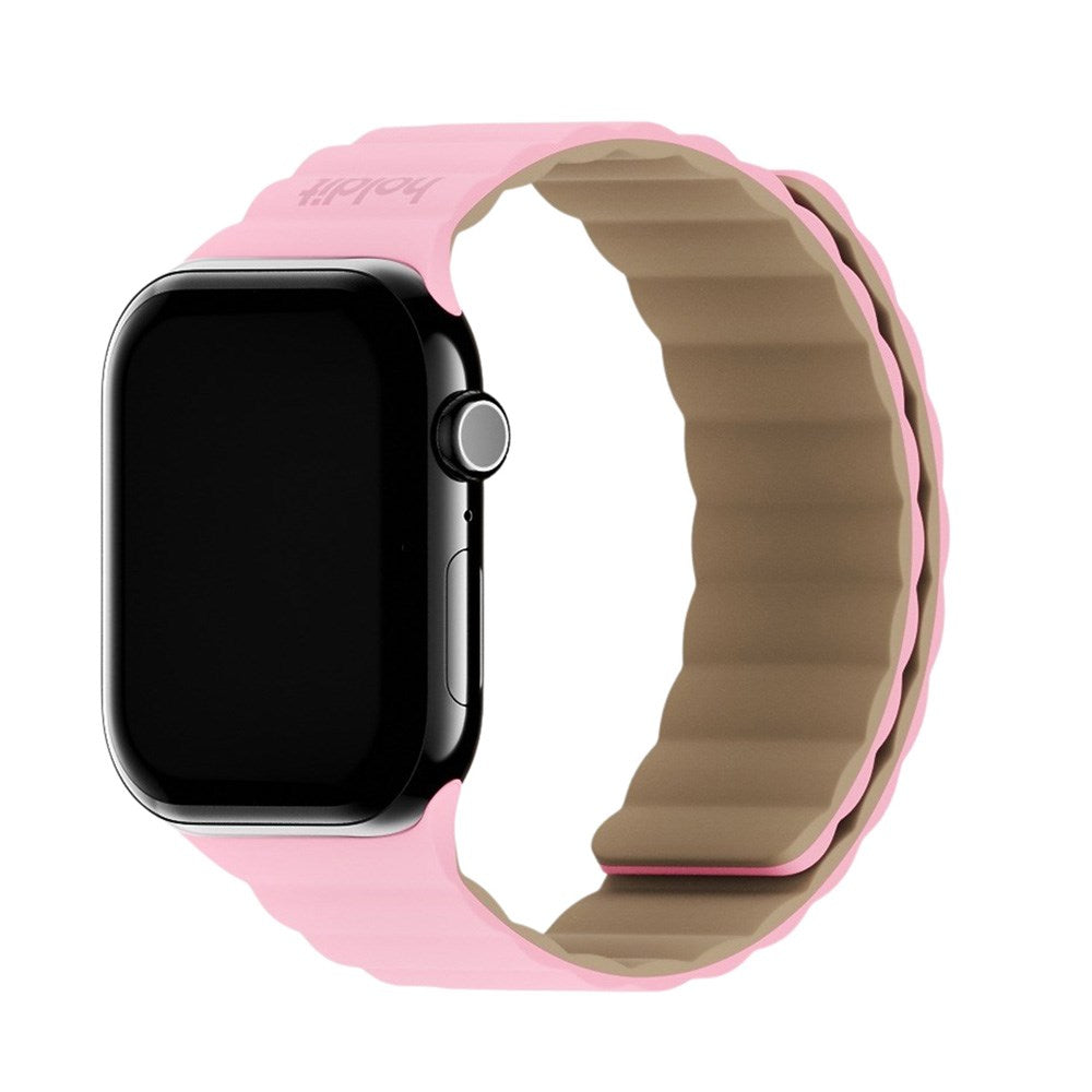 Apple Watch (42/44/SE/45/46/49mm) Holdit Silikone Rem m. Magnetlukning - Lyserød / Beige