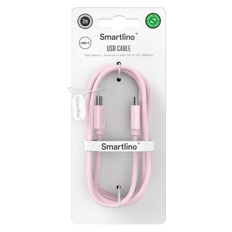 Smartline (60W) USB-C til USB-C Ladekabel - 2 Meter - Lyserød