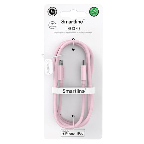 Smartline (3A/27W) USB-C til Lightning Ladekabel - 2 Meter - Lyserød
