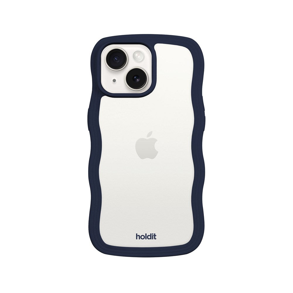 iPhone 17e / 16e / 15 / 14 / 13 Holdit Wavy Cover - Midnight Blue / Transparent