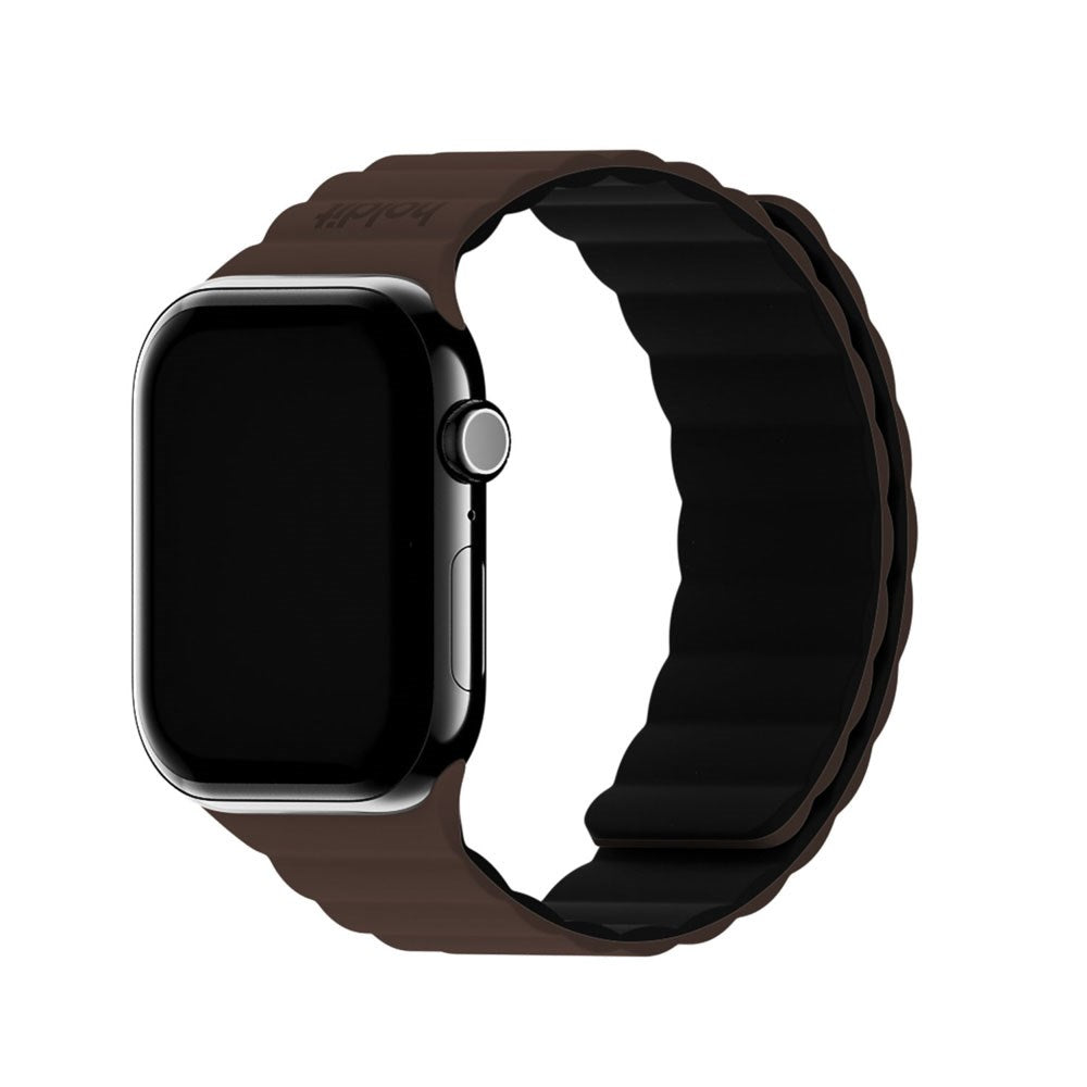 Apple Watch (38/40/SE/41/42mm) Holdit Silikone Rem m. Magnetlukning - Chocolate / Black