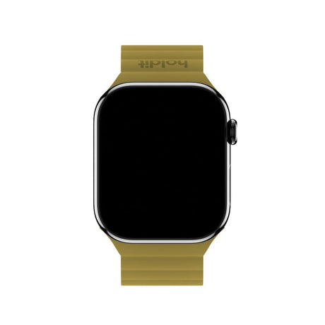 Apple Watch (42/44/SE/45/46/49mm) Holdit Silikone Rem m. Magnetlukning - Warm Olive / Black