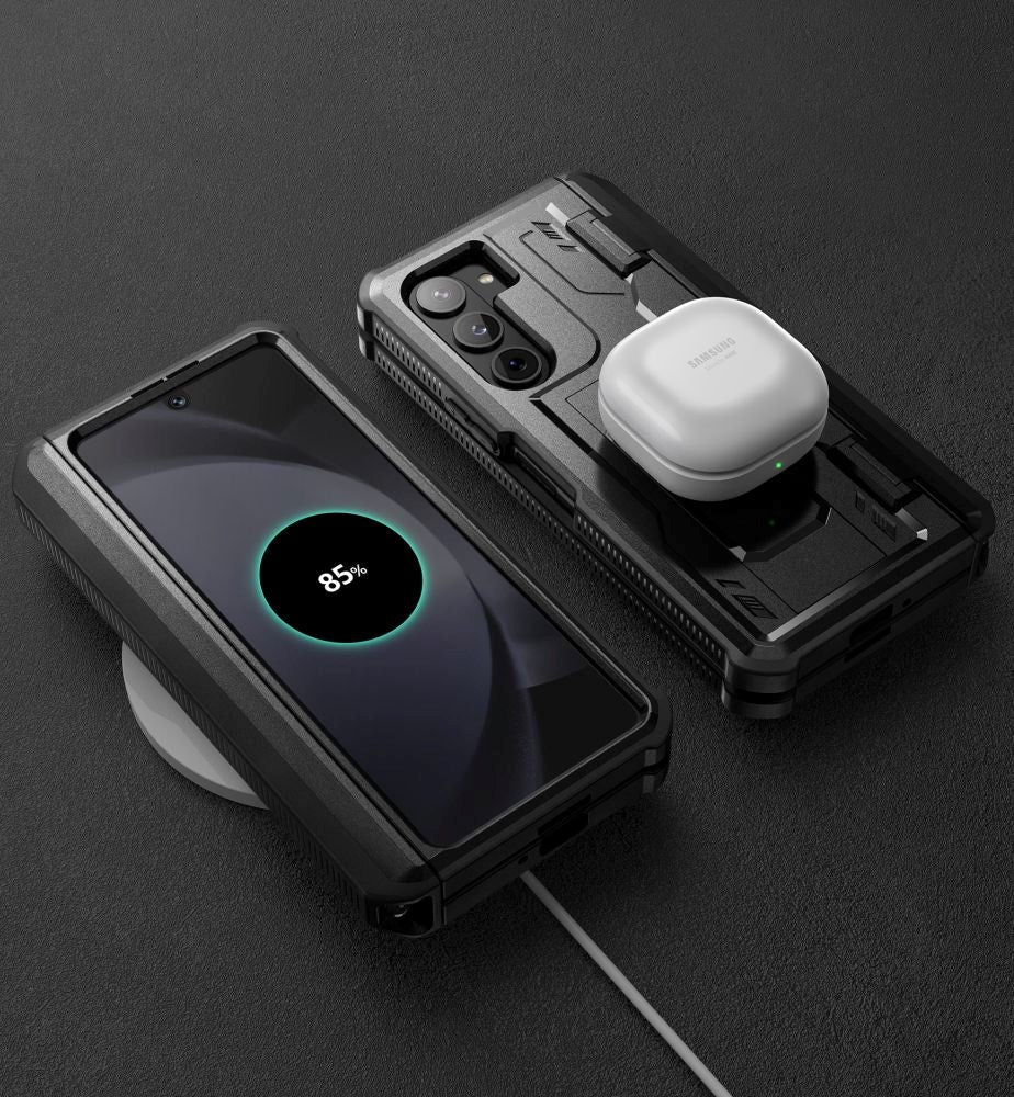 Samsung Galaxy Z Fold5 Tech-Protect Kevlar Pro Pen Craftsman Bakdeksel m. Skjermbeskytter &amp; Stativ - Svart