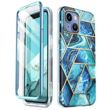 iPhone 14 / 13 i-Blason Cosmo Marble Bagside Cover m. Skærmbeskyttelse - Ocean Blue