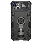 iPhone 14 Nillkin Camshield Armor Pro Håndværker Bagside Cover m. Ring Kickstand - Sort