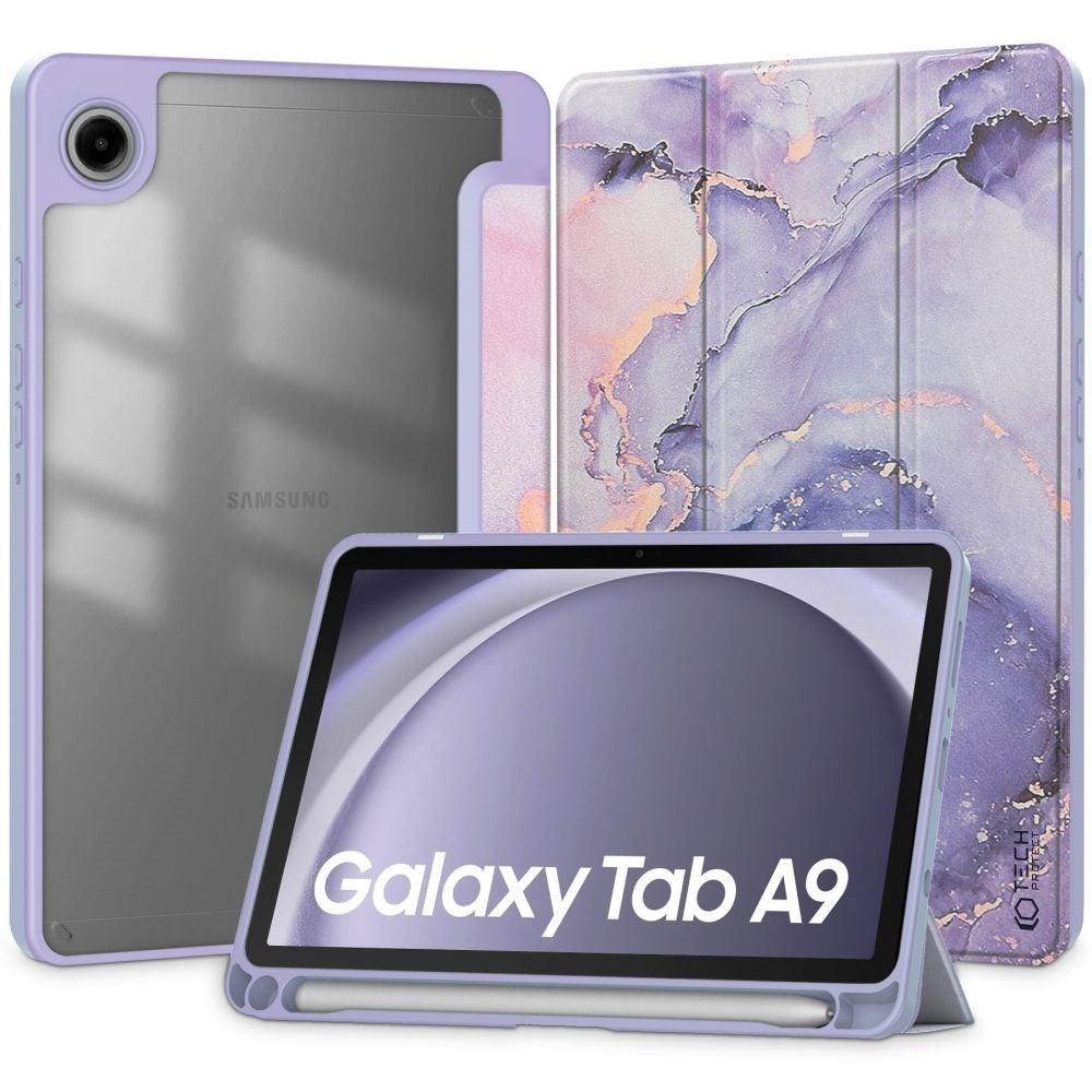 Samsung Galaxy Tab A9 Tech-Protect SC Hybrid Tri-fold deksel - fiolett marmor / gjennomsiktig