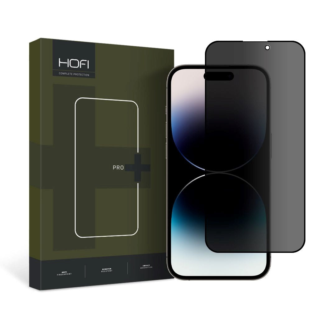 iPhone 14 Pro Hofi Glass Pro+ skjermbeskytter m. Personvern - Case Friendly - Gjennomsiktig