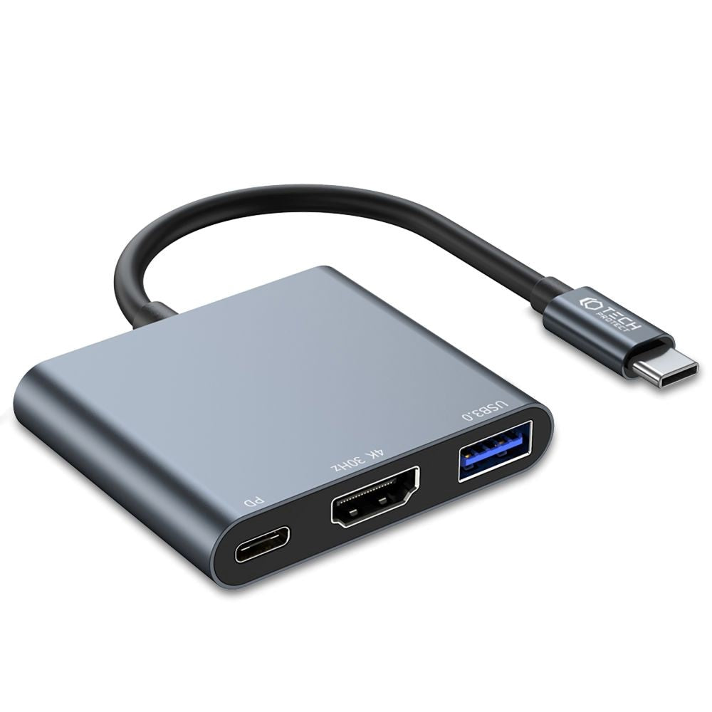Tech-Protect 3in1 USB-C Multiport V1 Hub - USB-A / USB-C / HDMI - Grå