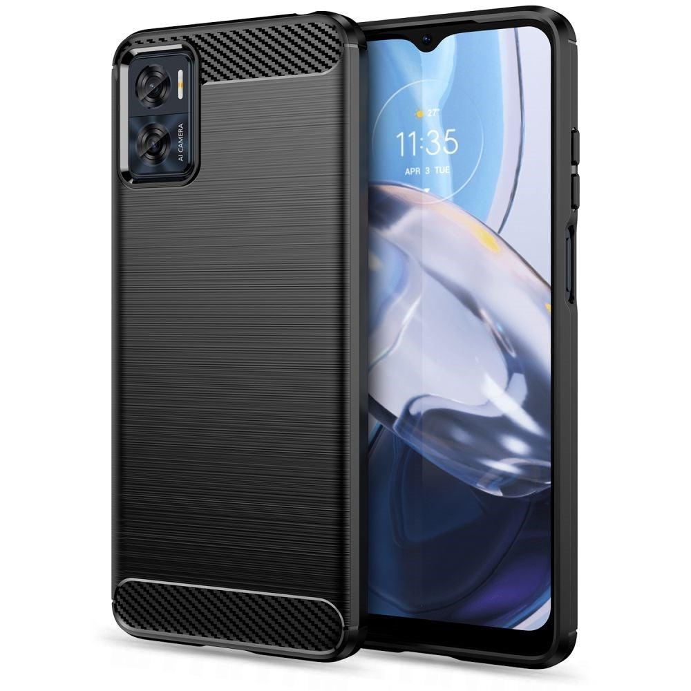 Motorola Moto E22 / E22i Tech-Protect Fleksibelt Plastik Carbon Cover - Sort