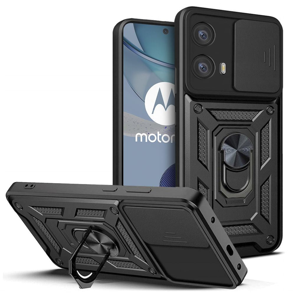 Motorola Moto G73 Tech-Protect Camshield Cover m. Magnetisk ring- og stativfunksjon - svart