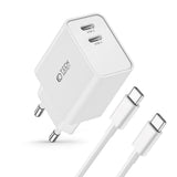 Tech-Protect Network 35W Vegglader m. 2 x USB-C &amp; USB-C-kabel - Hvit