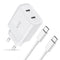 Tech-Protect 20W Vegglader m. 2 x USB-C &amp; USB-C-kabel - Hvit