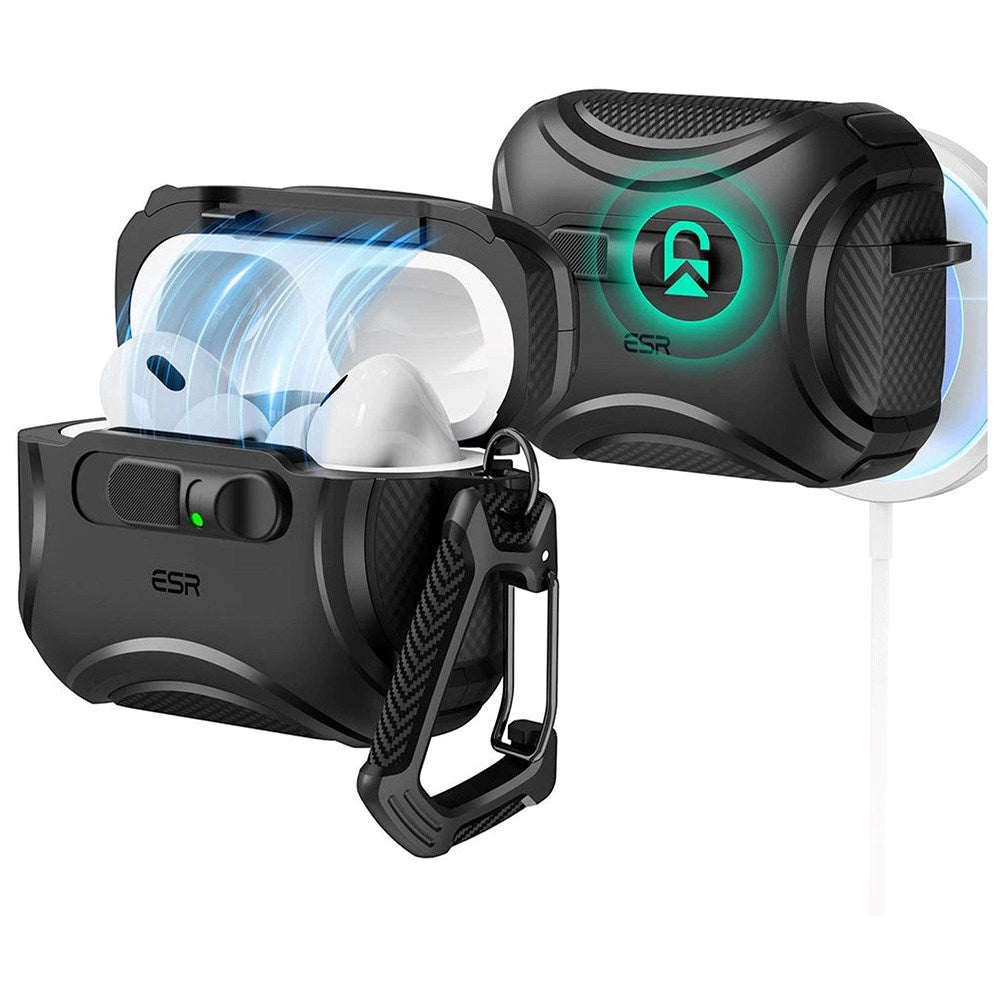 ESR AirPods Pro (3. gen.) Cyber FlickLock Case m. Karabinhage & Lås - Sort